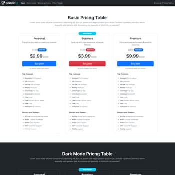 Bootstrap Pricing Tables project preview