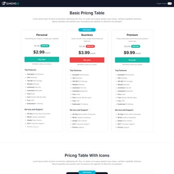 Tailwind CSS Pricing Tables project preview